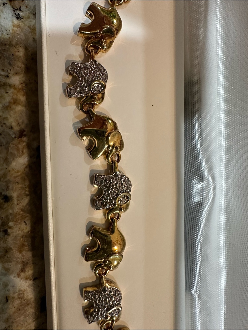 1/10 ct Diamond Elephant Link Bracelet-14k Gold over sterling silver 7.5”